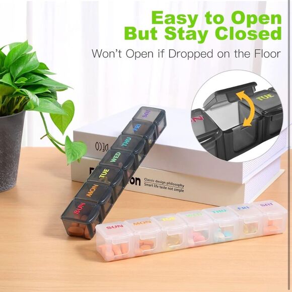 Pill Organizer 2 Pack Once a Day Pill Case Weekly 7 Day Rainbow Holder OCT - Picture 7 of 7